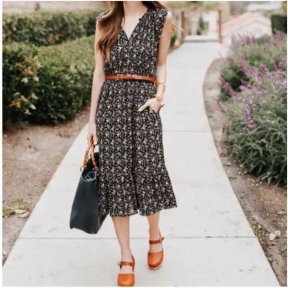 J. Crew Dresses J Crew Mercantile Black Floral Print Ruffle Flounce